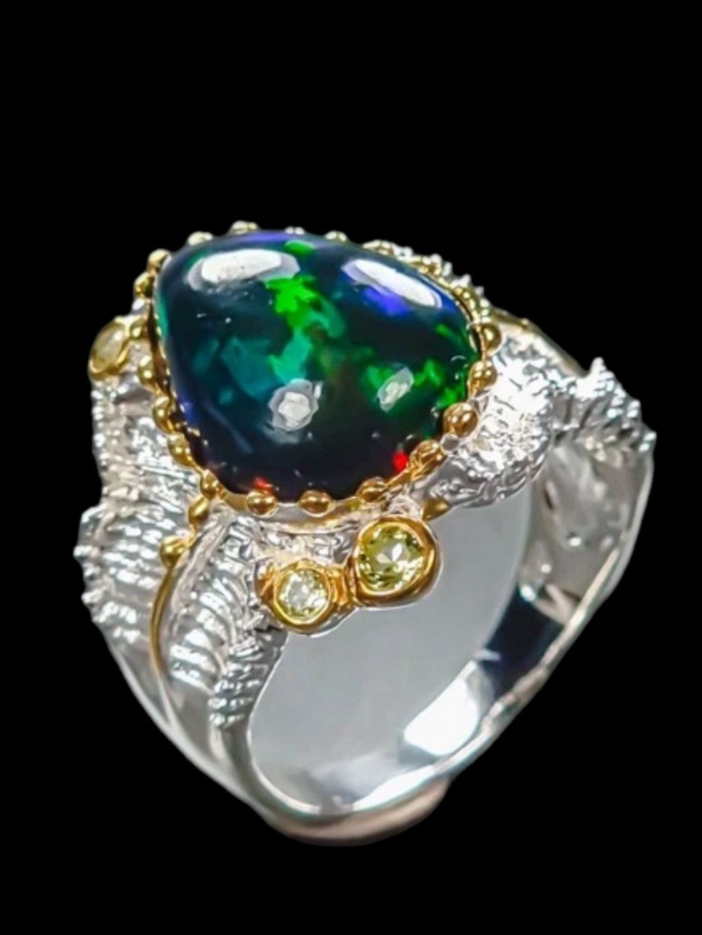 Unbelievable Genuine Natural Fiery 
Black Opal Ring